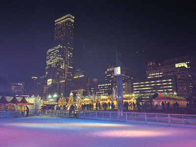 あべのハルカスを望む夜のスケート